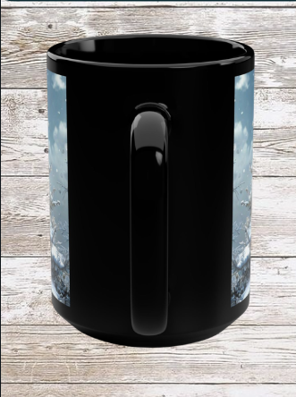 White Winter Christmas Tree 15oz Black Mug — Holiday Coffee & Tea Ceramic Cup