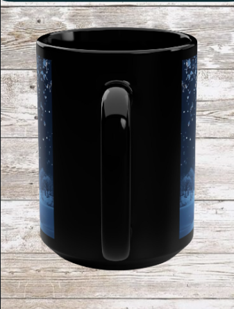 White Winter Tree 15oz Black Mug — Holiday Coffee & Tea Ceramic Cup