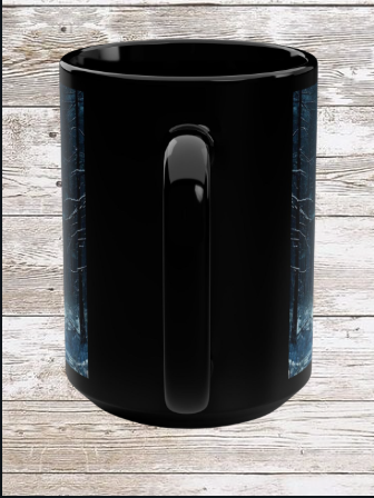 Moonlit Winter Trail 15oz Black Mug — Holiday Coffee & Tea Ceramic Cup
