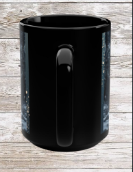 Snow Moon Winter Trail 15oz Black Mug — Holiday Coffee & Tea Ceramic Cup