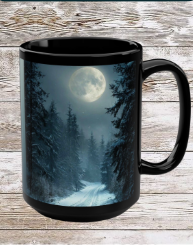 Moon Winter Trail Holiday 15oz Black Mug — Holiday Coffee & Tea Ceramic Cup