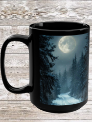 Moon Winter Trail Holiday 15oz Black Mug — Holiday Coffee & Tea Ceramic Cup