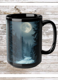 Moon Winter Trail Holiday 15oz Black Mug — Holiday Coffee & Tea Ceramic Cup