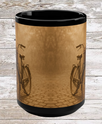 Bike with a Basket Ceramic Mug — 15oz Black Coffee & Tea Cup