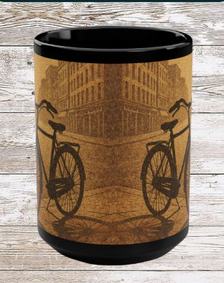 Vintage Bike 15oz Black Ceramic Mug — Retro Bicycle Coffee & Tea Cup