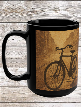 Vintage Bike 15oz Black Ceramic Mug — Retro Bicycle Coffee & Tea Cup