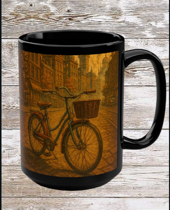 Steampunk Bicycle 15oz Black Ceramic Mug — Retro Bike Coffee & Tea Cup