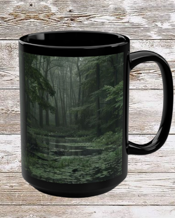 Forest Creek 15oz Black Ceramic Coffee Mug — Unique Hot Drinkware & Kitchen Decor