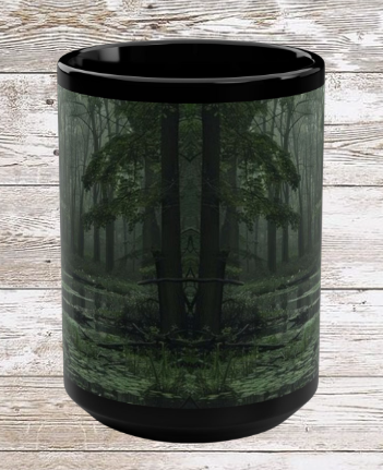 Forest Creek 15oz Black Ceramic Coffee Mug — Unique Hot Drinkware & Kitchen Decor