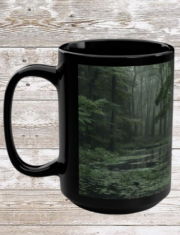 Forest Creek 15oz Black Ceramic Coffee Mug — Unique Hot Drinkware & Kitchen Decor