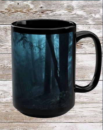 Misty Blue Forest 15oz Black Ceramic Mug — Misty Blue Forest Coffee Cup