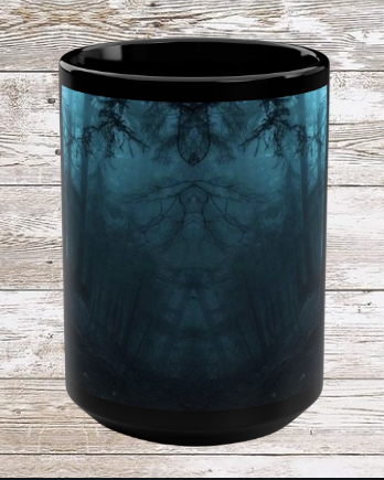 Misty Blue Forest 15oz Black Ceramic Mug — Misty Blue Forest Coffee Cup