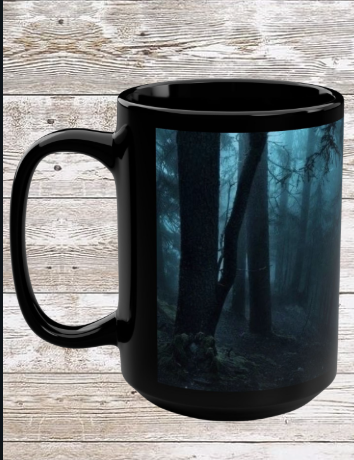 Misty Blue Forest 15oz Black Ceramic Mug — Misty Blue Forest Coffee Cup