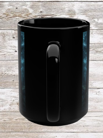 Misty Blue Forest 15oz Black Ceramic Mug — Misty Blue Forest Coffee Cup