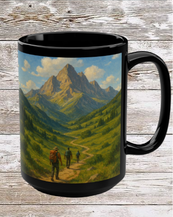 Mountains & Hills Hike Adventure 15oz Black Ceramic Mug