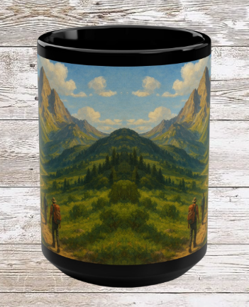 Mountains & Hills Hike Adventure 15oz Black Ceramic Mug