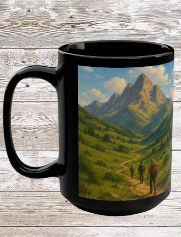 Mountains & Hills Hike Adventure 15oz Black Ceramic Mug