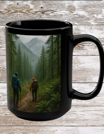 Pacific Northwest Hike Adventure 15oz Black Mug