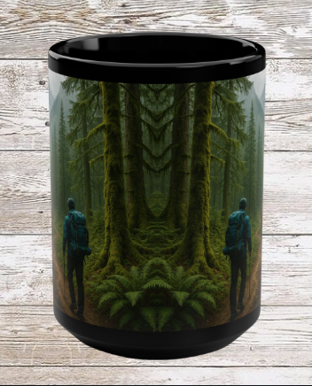 Pacific Northwest Hike Adventure 15oz Black Mug