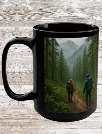 Pacific Northwest Hike Adventure 15oz Black Mug