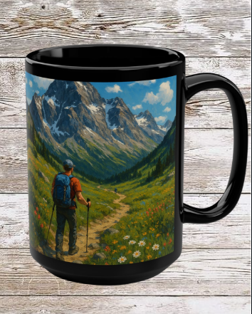 Mountain Trail Hike Adventure 15oz Black Mug Coffee Mug