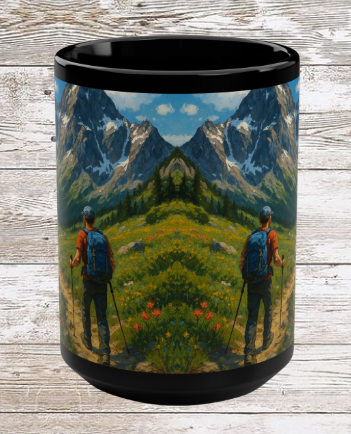 Mountain Trail Hike Adventure 15oz Black Mug Coffee Mug