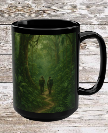 Amazon Forest Hike Adventure 15oz Black Mug
