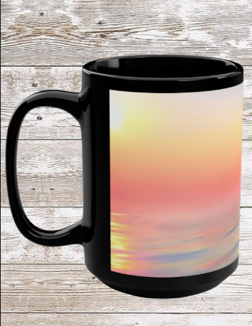 Lotus Flower Zen 15oz Black Mug — Calming Meditation Coffee Cup
