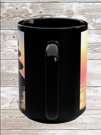 Lotus Flower Zen 15oz Black Mug — Calming Meditation Coffee Cup