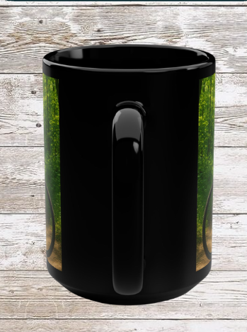Bike in the Woods 15oz Black Ceramic Mug — Coffee & Tea Cup