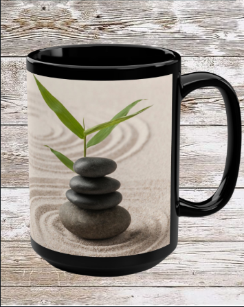 Zen Stones 15oz Coffee Mug — Reflection • Gratitude • Growth