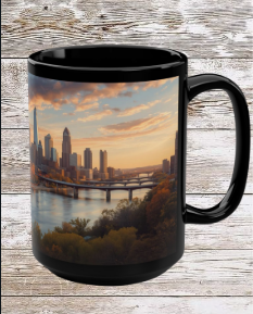 Cleveland OH Sunrise Skyline 15oz Mug — Cleveland OH Ceramic Coffee Mug