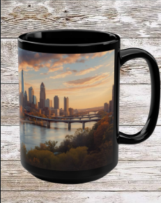 Cleveland OH Sunrise Skyline 15oz Mug — Cleveland OH Ceramic Coffee Mug