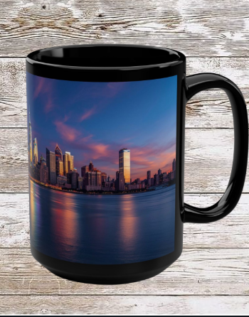 New York City on the Water — 15oz Black Ceramic Mug