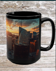 New York City Sunrise Skyscape 15oz Black Mug