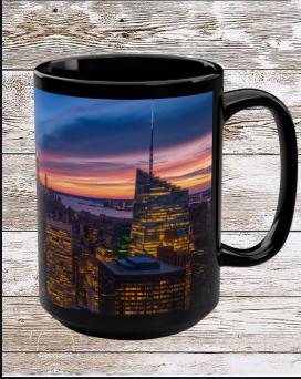 New York City Daybreak Skyscape 15oz Black Mug