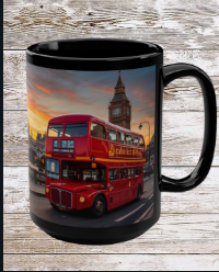 London Skyline Sunrise Coffee Mug — London UK Cityscape 15oz Black Mug