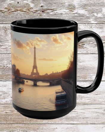 Paris by the Water 15oz Black Coffee Mug — London UK Cityscape