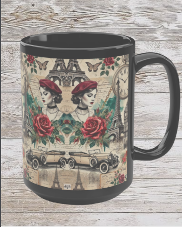Parisian Chic Rose 15oz Black Mug