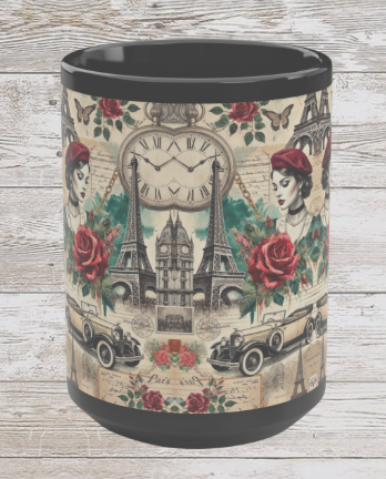 Parisian Chic Rose 15oz Black Mug