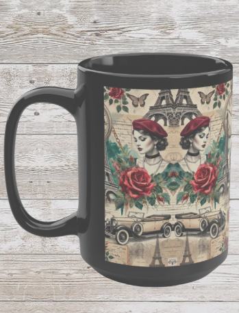 Parisian Chic Rose 15oz Black Mug