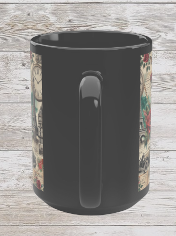 Parisian Chic Rose 15oz Black Mug