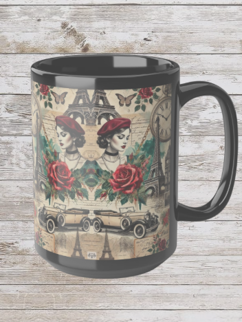 Parisian Chic Rose 15oz Black Mug