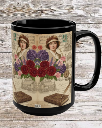 Parisian Chic Dahlia 15oz Black Mug