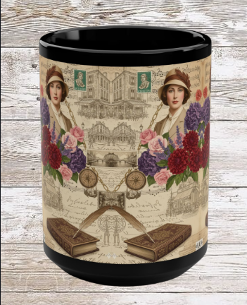 Parisian Chic Dahlia 15oz Black Mug