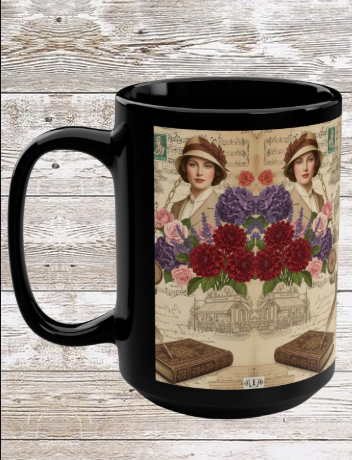 Parisian Chic Dahlia 15oz Black Mug