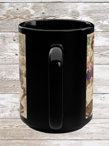 Parisian Chic Dahlia 15oz Black Mug