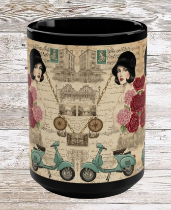 Parisian Chic Scooter 15oz Black Mug