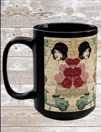 Parisian Chic Scooter 15oz Black Mug