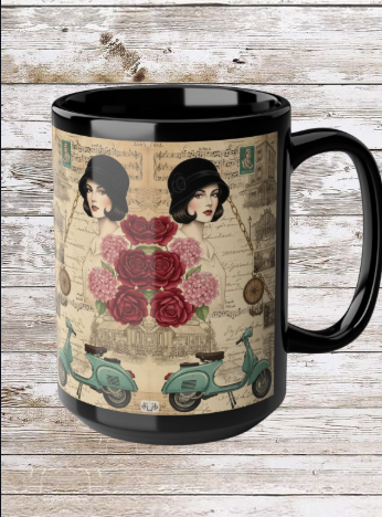 Parisian Chic Scooter 15oz Black Mug